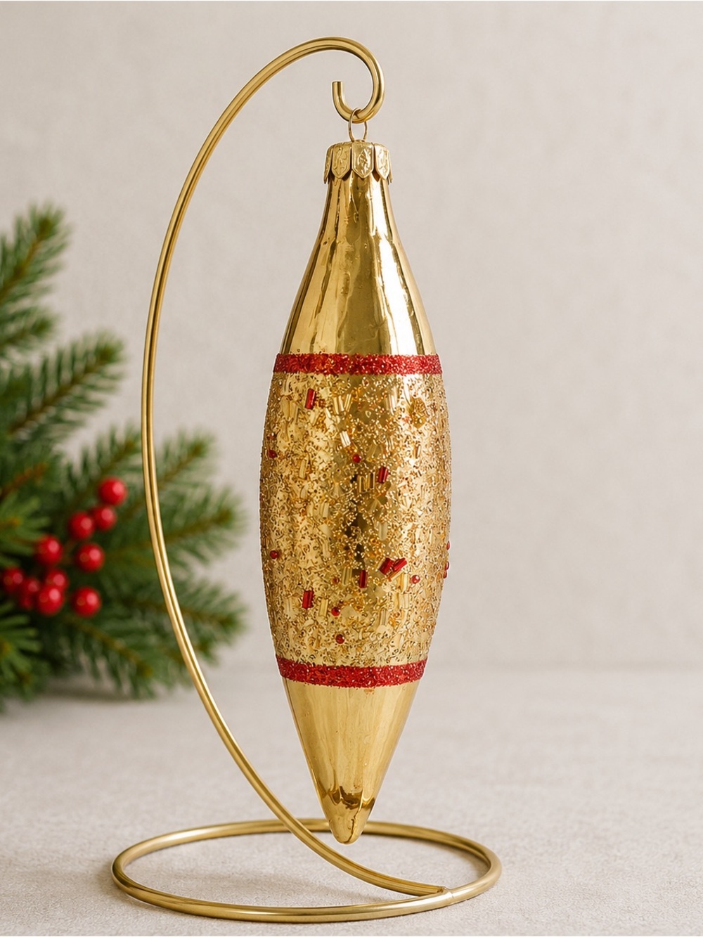 Oversized Vintage Germany Gold Icicle Ornament ✨ 1950s Mercury Glass